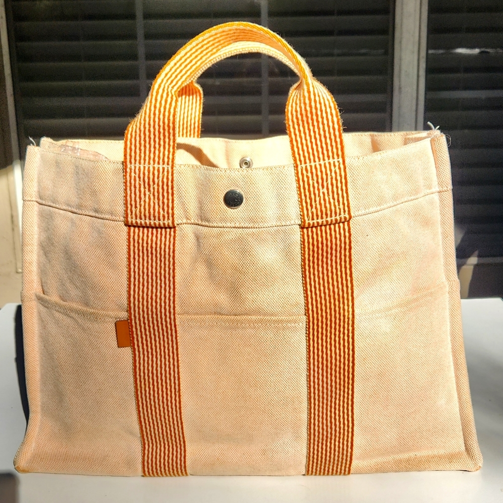 Hermès Canvas Tote in Orange and White Colorway